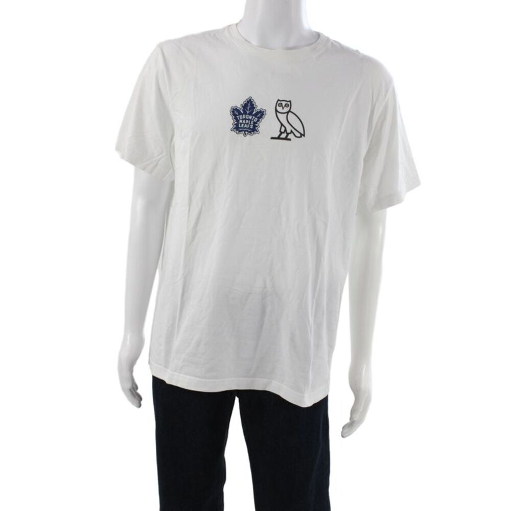 OVO X Toronto Maple Leafs Mens White Cotton Crew Neck Graphic T-Shirt Size M